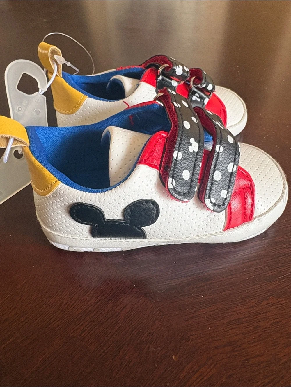 NWT Disney White Sneakers with Red Accents and Black Polka Dot Straps Mickey